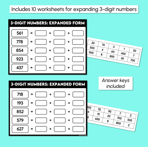 Resource preview 3 for Expand the Number Worksheets - 3-Digit Numbers Expanded Form