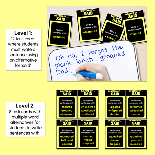 Resource preview 2 for Instead of SAID & WENT - Descriptive Language Task Cards - VCOP aligned