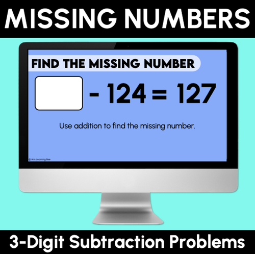 Resource preview 1 for Missing Numbers - 3-Digit Subtraction Problems - Teaching Slides