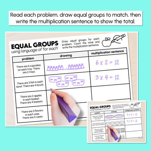 Resource preview 2 for Equal Groups - Using Language of 'For Each - Worksheets