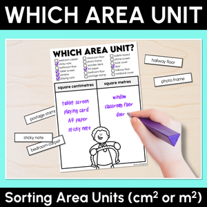 Which Area Unit - Sorting Area Units (cm² or m²) Worksheets
