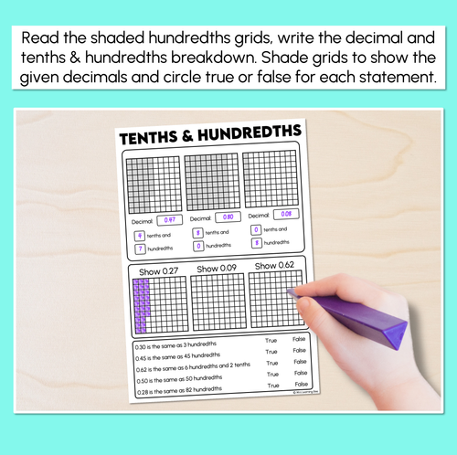 Resource preview 2 for Tenths & Hundredths - Decimals Worksheet