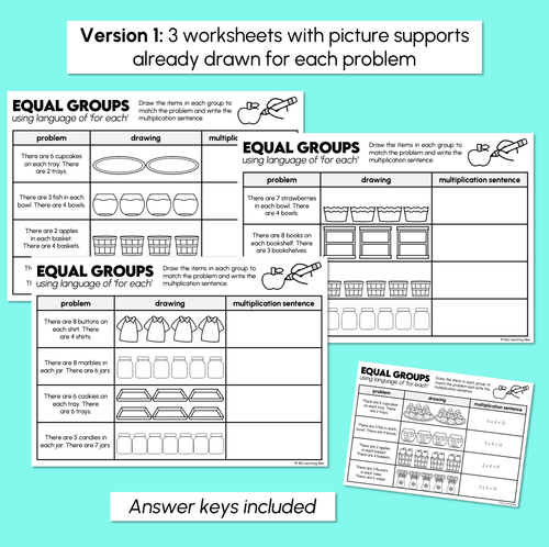 Resource preview 3 for Equal Groups - Using Language of 'For Each - Worksheets