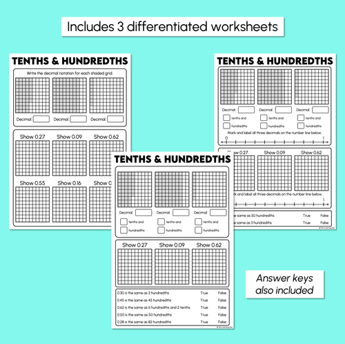 Resource preview 3 for Tenths & Hundredths - Decimals Worksheet