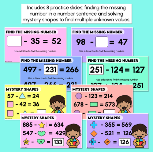 Resource preview 3 for Missing Numbers - 3-Digit Subtraction Problems - Teaching Slides