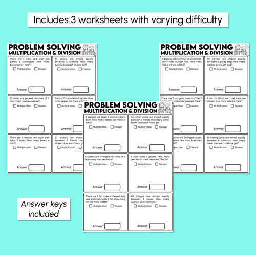 Resource preview 3 for Word Problems in Multiplication and Division Worksheets
