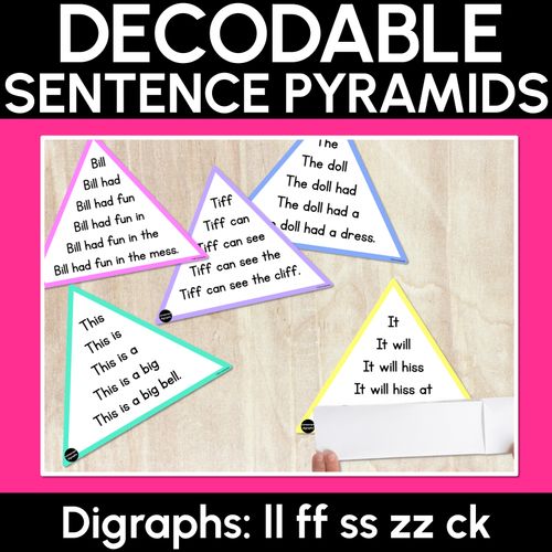 Resource preview 1 for LL SS FF ZZ CK WORDS - Decodable Sentences Pyramids - Phonics Fluency
