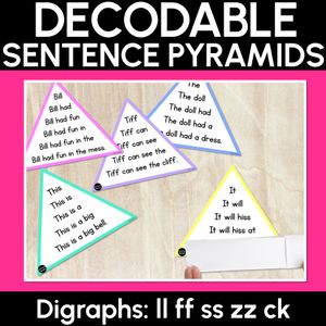 LL SS FF ZZ CK WORDS - Decodable Sentences Pyramids - Phonics Fluency
