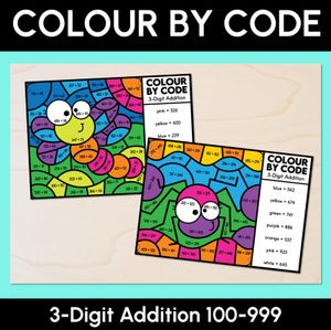 Colour by Code - 3-Digit Addition 100-999 - Bug Theme