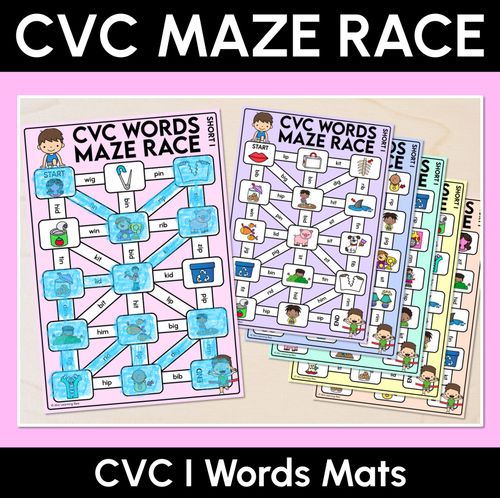Resource preview 1 for CVC Words Maze Race - CVC I Words Mats