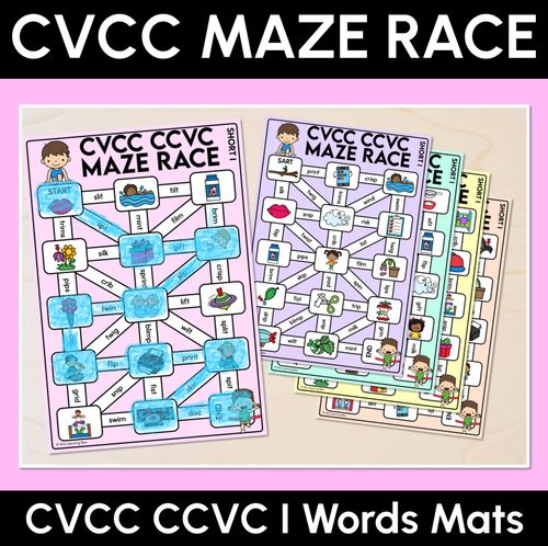Resource preview 1 for CVCC CCVC Words Maze Race - CVCC I Words Mats