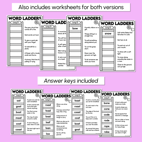 Resource preview 4 for Word Ladders - Find the Clue - Long Vowel O Words