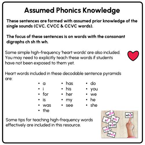 Resource preview 4 for CH SH TH WH WORDS - Decodable Sentences Pyramids - Phonics Fluency