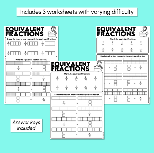 Resource preview 3 for Equivalent Fractions Using Thirds and Fifths - Fractions Worksheets