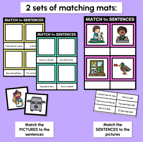 Resource preview 3 for LL SS FF ZZ CK Decodable Sentences Mats - Read & Match