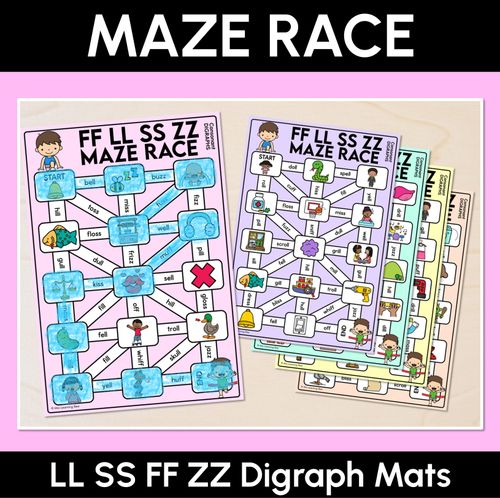 Resource preview 1 for Consonant Digraph LL SS FF ZZ Words Maze Race - LL SS FF ZZ Words Mats