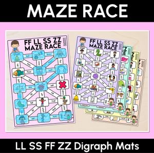 Consonant Digraph LL SS FF ZZ Words Maze Race - LL SS FF ZZ Words Mats