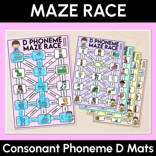 Resource preview 1 for Consonant Phoneme D Words Maze Race - Consonant D Words Mats