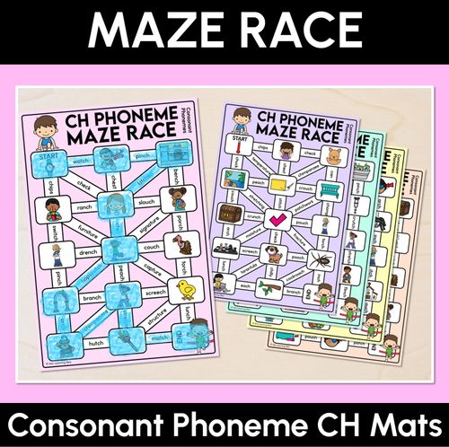 Resource preview 1 for Consonant Phoneme CH Words Maze Race - Consonant CH Words Mats
