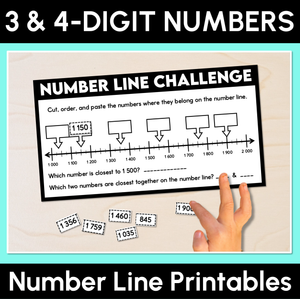 Number Line Challenge Printables - 3-Digit & 4-Digit Numbers