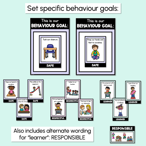 Resource preview 4 for Positive Behaviour Choice Posters - Safe Respectful Learners - Pastel Theme