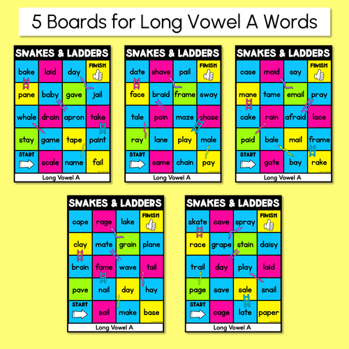 Resource preview 2 for Phonics Game for LONG A Words - Snakes & Ladders