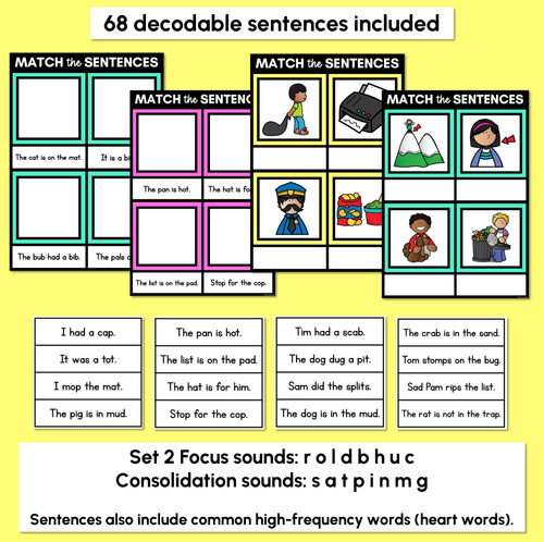 Resource preview 2 for CVC Word Decodable Sentences Mats - Read & Match Set 2 - CVC Words