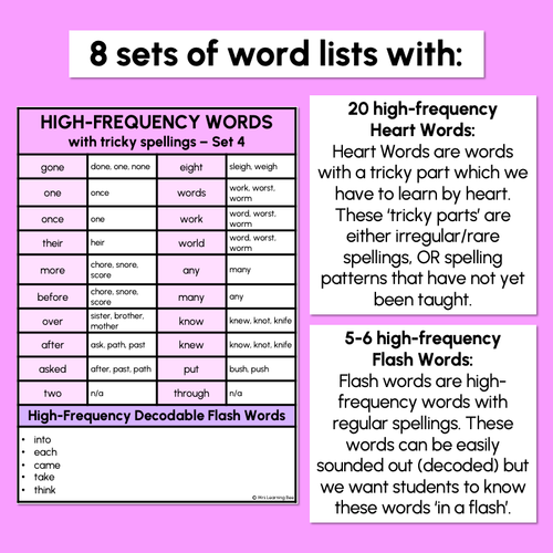Resource preview 2 for HIGH FREQUENCY HEART WORD LISTS FREEBIE