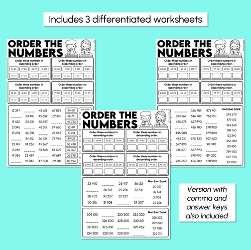 Resource preview 3 for Ordering 5-Digit & 6-Digit Numbers - Place Value Worksheets