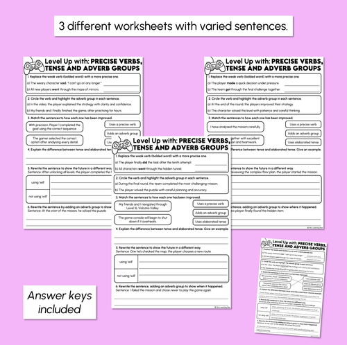 Resource preview 3 for Precise Verbs, Tense & Adverb Groups - Improving Sentences Worksheet