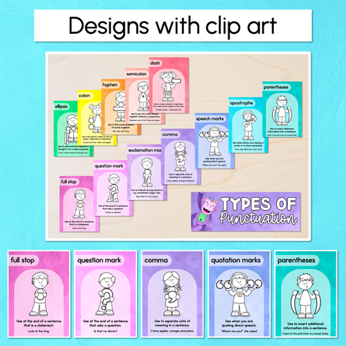 Resource preview 2 for Punctuation Posters - Watercolour Rainbow - The Kutopia Collection