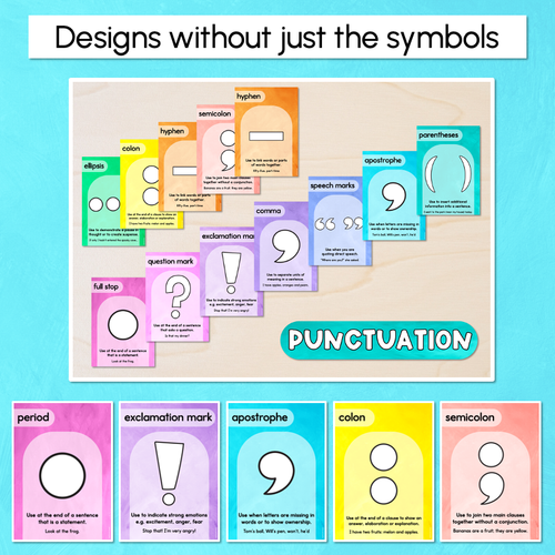 Resource preview 3 for Punctuation Posters - Watercolour Rainbow - The Kutopia Collection