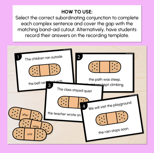 Resource preview 2 for Subordinating Conjunctions - Bandaid Task Cards