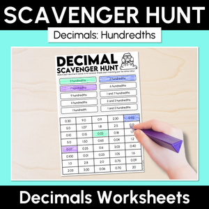 Scavenger Hunt - Decimals: Hundredths Worksheet