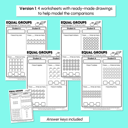 Resource preview 3 for Equal Groups - Using Language of 'Times as Many' - Worksheets