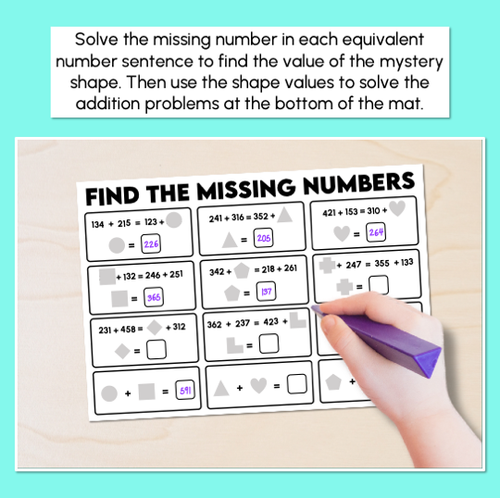 Resource preview 2 for Missing Numbers - Equivalent Number Sentences - Mystery Shapes Mats