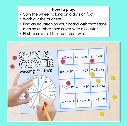 Resource preview 2 for Missing Factors in Multiplication - Spin and Cover Game