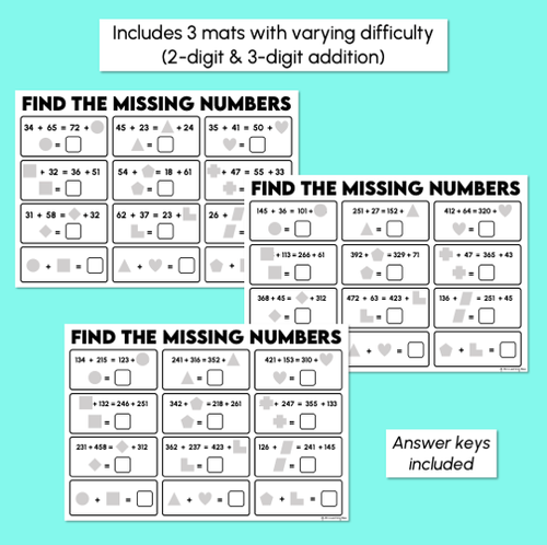Resource preview 3 for Missing Numbers - Equivalent Number Sentences - Mystery Shapes Mats
