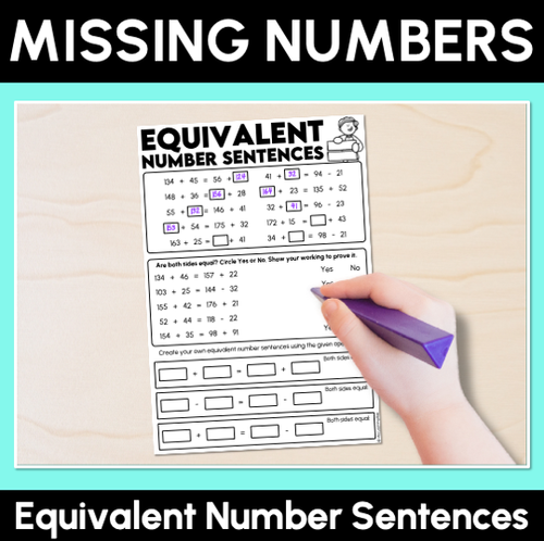 Resource preview 1 for Missing Numbers - Equivalent Number Sentences Worksheets