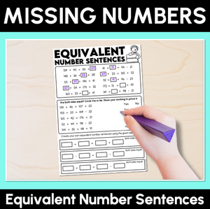 Missing Numbers - Equivalent Number Sentences Worksheets