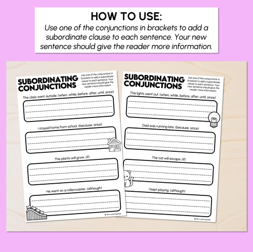 Resource preview 2 for Subordinating Conjunctions Sentence Printables