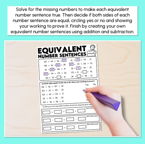Resource preview 2 for Missing Numbers - Equivalent Number Sentences Worksheets
