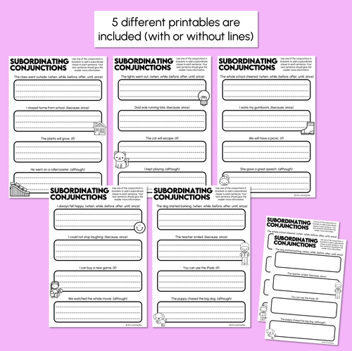 Resource preview 3 for Subordinating Conjunctions Sentence Printables