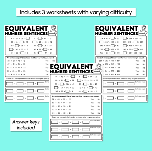 Resource preview 3 for Missing Numbers - Equivalent Number Sentences Worksheets
