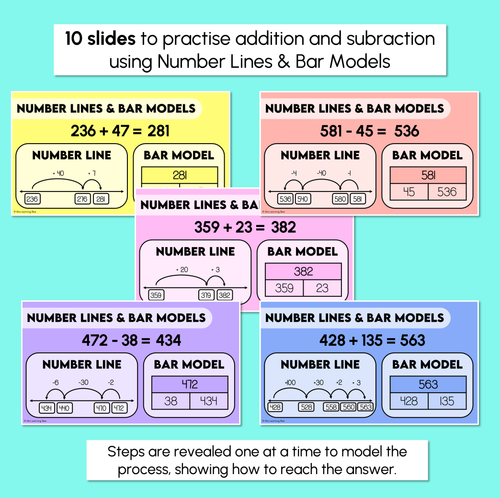 Resource preview 3 for Number Line & Bar Model - Addition & Subtraction Strategies - Digital Slides