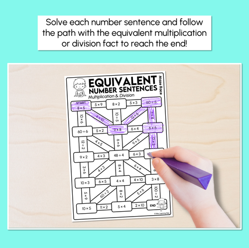 Resource preview 2 for Equivalent Number Sentences - Multiplication and Division Maze