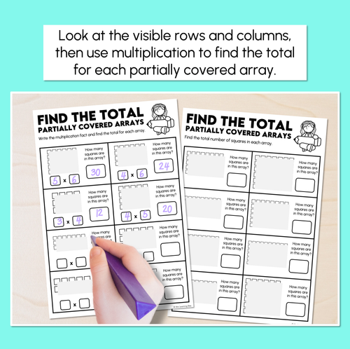 Resource preview 2 for Partially Covered Arrays - Find the Total Worksheets