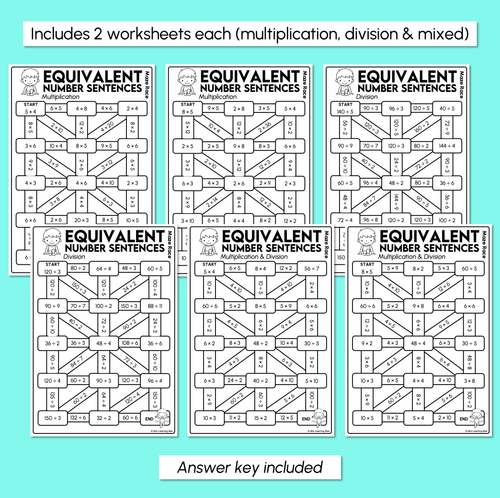 Resource preview 3 for Equivalent Number Sentences - Multiplication and Division Maze