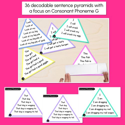 Resource preview 2 for CONSONANT PHONEME G WORDS - Decodable Sentence Pyramids - Phonics Fluency