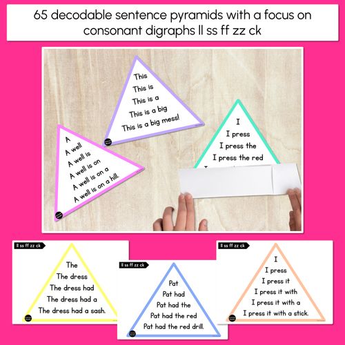 Resource preview 2 for LL SS FF ZZ CK WORDS - Decodable Sentences Pyramids - Phonics Fluency